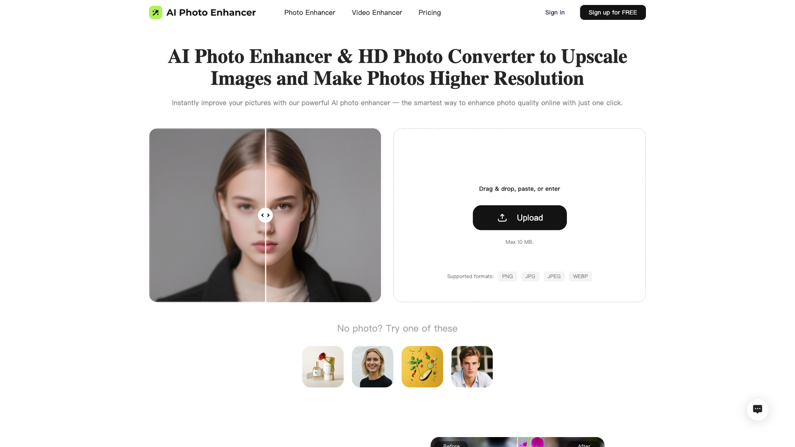 AI Photo Enhancer — интерфейс нейросети