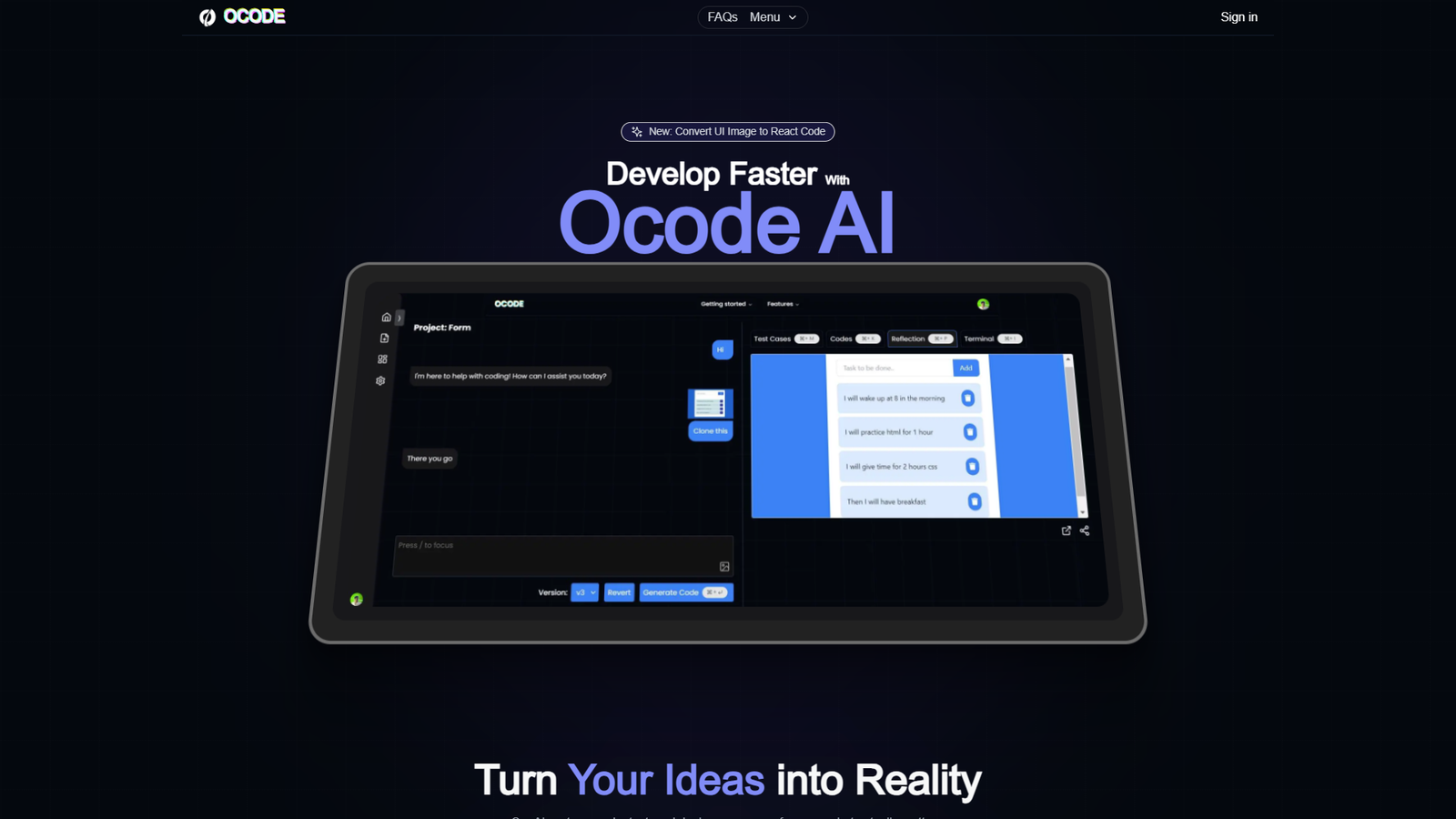 Ocode AI — Image to Code — интерфейс нейросети Ocode AI — Image to Code — интерфейс нейросети
