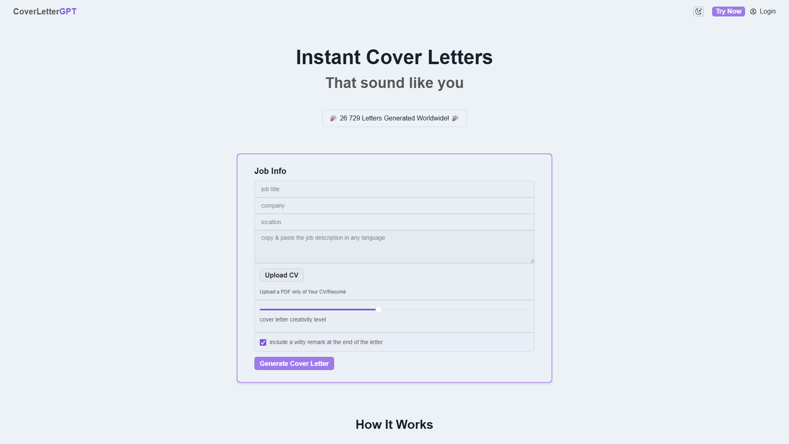 CoverLetterGPT — интерфейс нейросети CoverLetterGPT — интерфейс нейросети