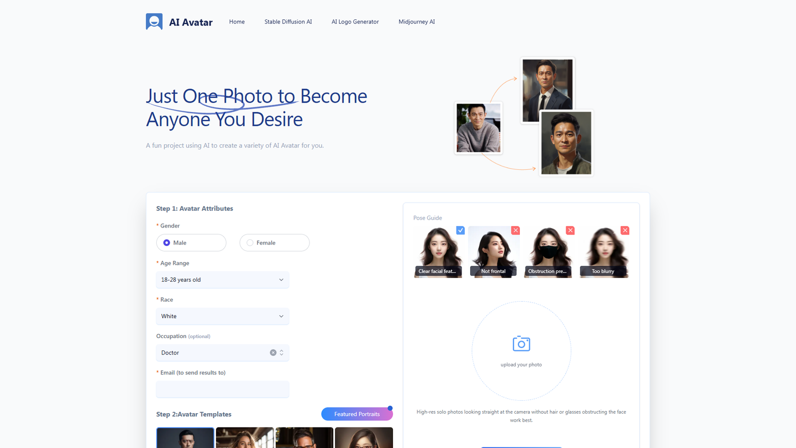 AIAvatar.cc — AI Avatar Generator — интерфейс нейросети AIAvatar.cc — AI Avatar Generator — интерфейс нейросети