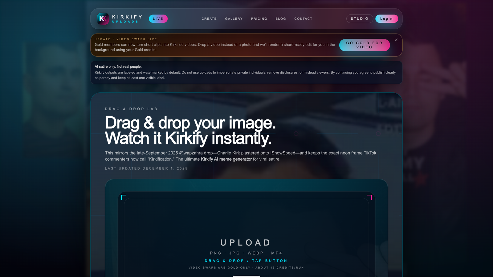 Kirkify Meme Generator — интерфейс нейросети