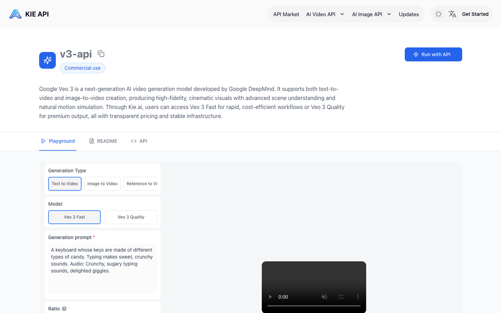 Kie.ai Veo 3 API — интерфейс нейросети Kie.ai Veo 3 API — интерфейс нейросети