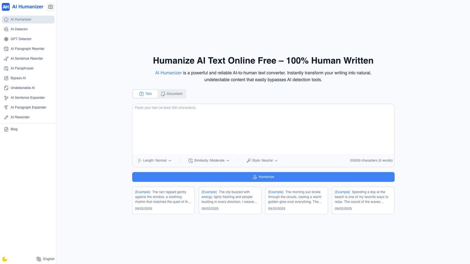 AI Humanizer — интерфейс нейросети AI Humanizer — интерфейс нейросети