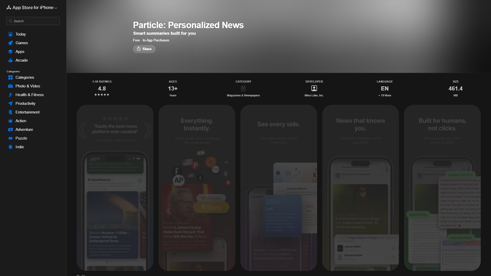 Particle Personalized News — интерфейс нейросети Particle Personalized News — интерфейс нейросети