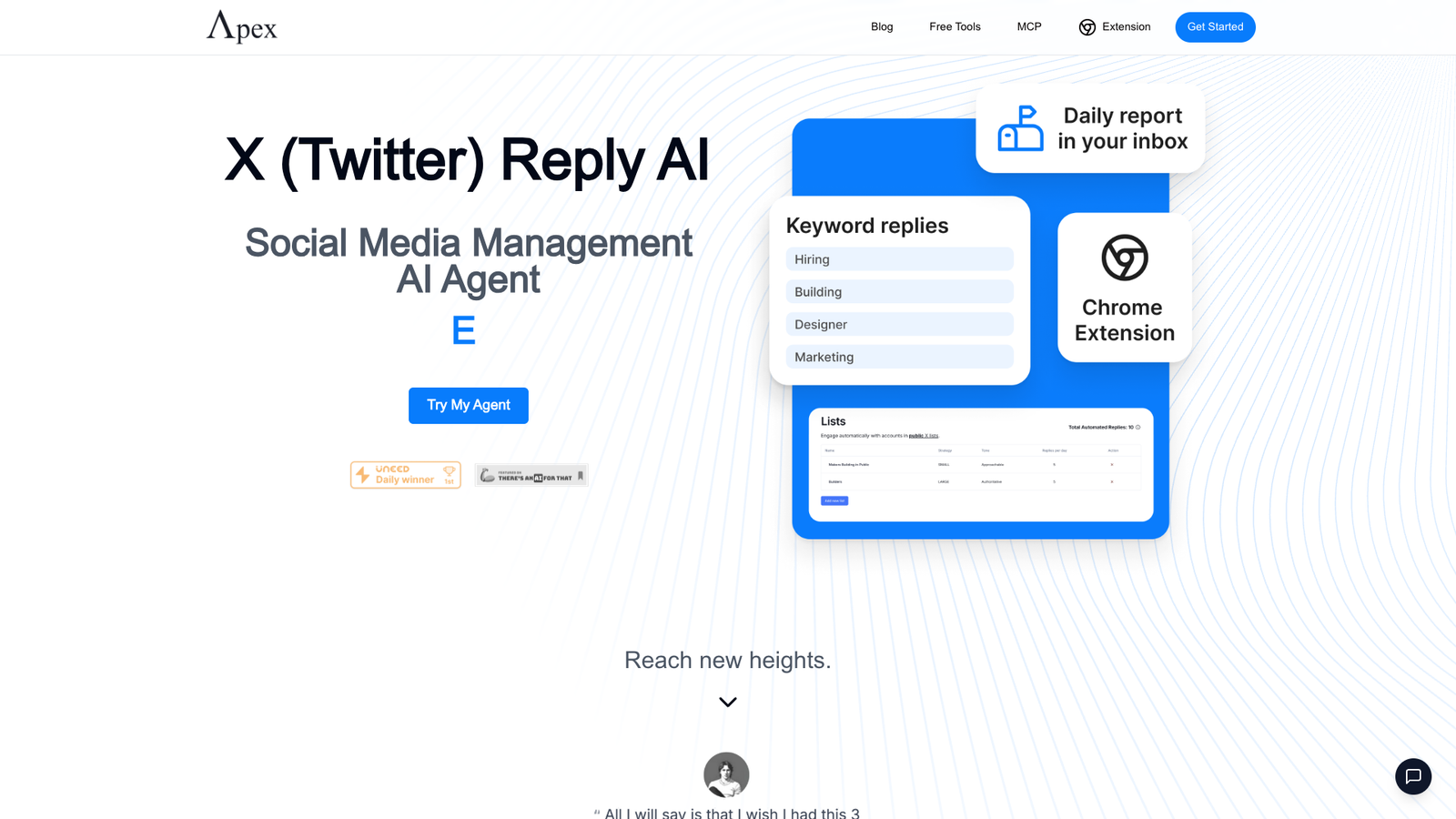 Apex X Reply AI — интерфейс нейросети