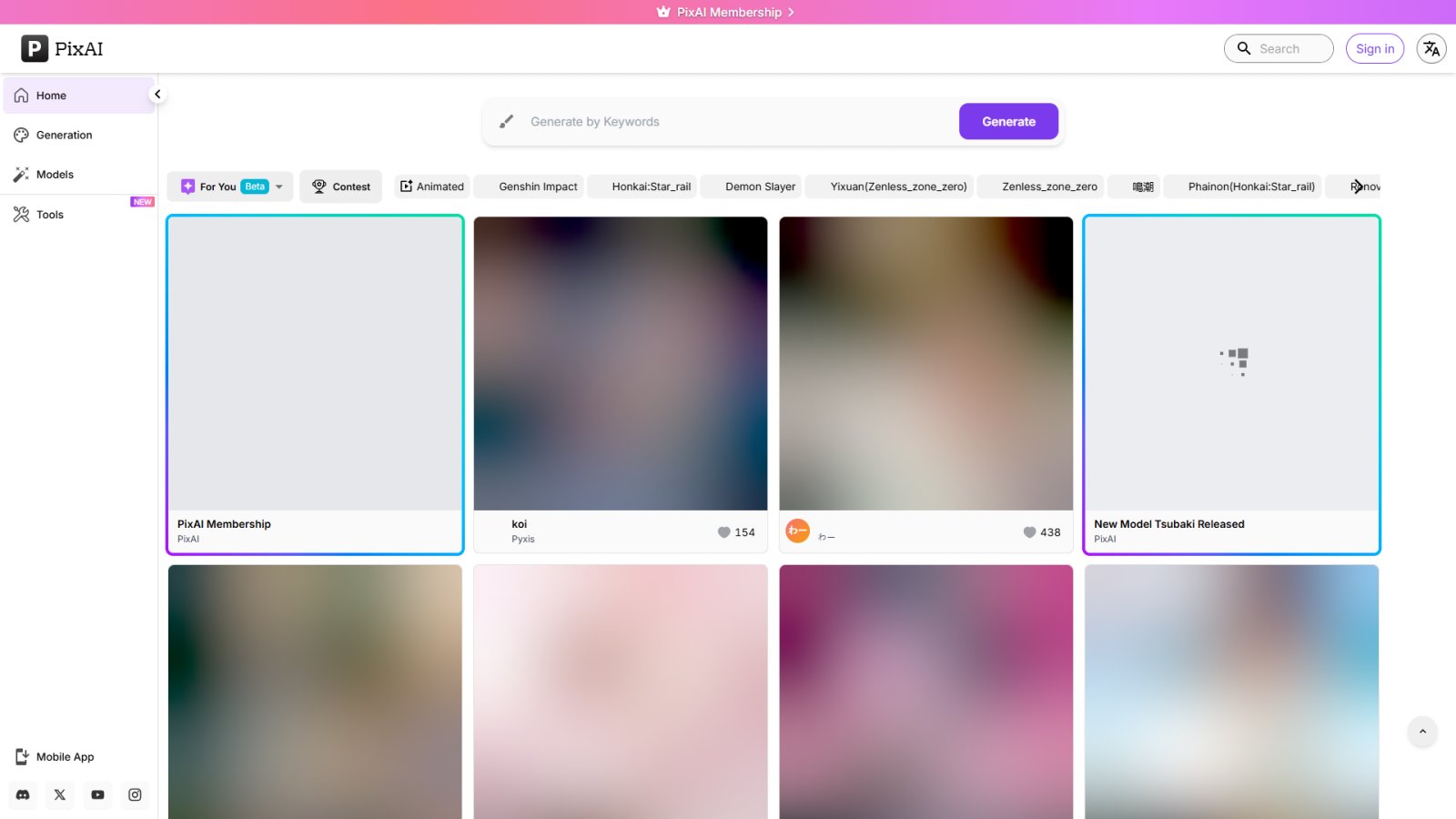 PixAI нейросеть Главная страница