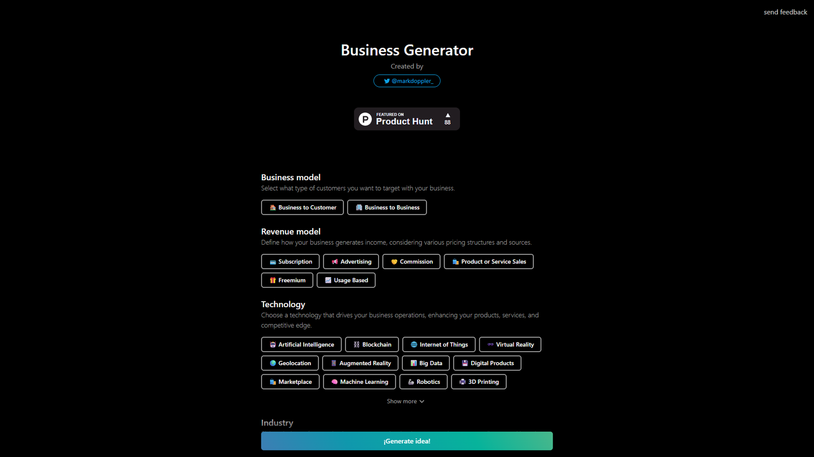 Business Generator — интерфейс нейросети Business Generator — интерфейс нейросети