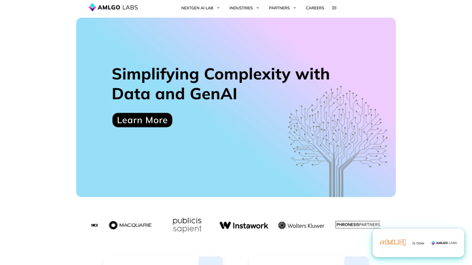 Amlgo Labs нейросеть Главная страница