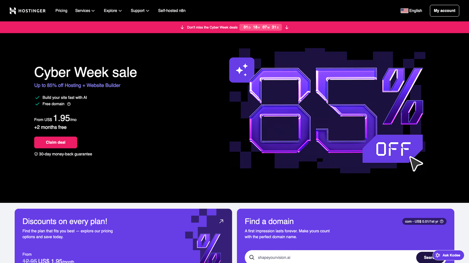 Hostinger — интерфейс нейросети