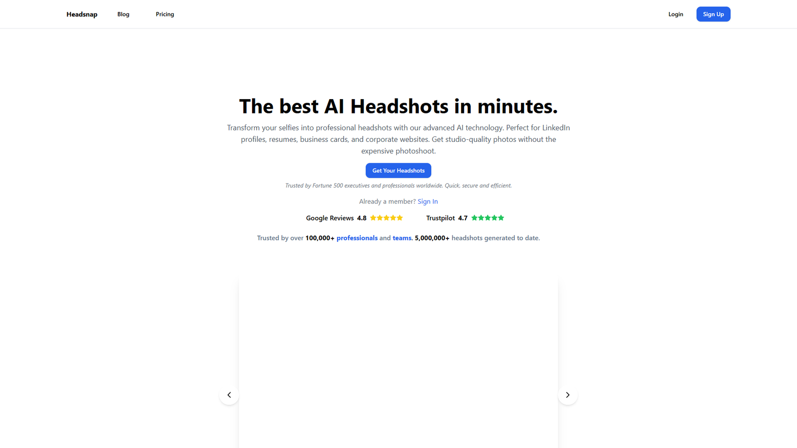 Headsnap — AI Headshot Generator — интерфейс нейросети Headsnap — AI Headshot Generator — интерфейс нейросети