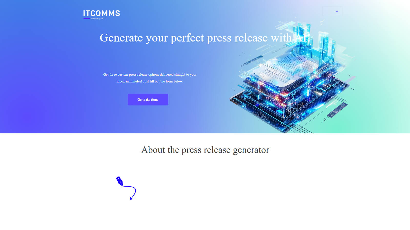 AI Press Release Generator от ITCOMMS — интерфейс нейросети AI Press Release Generator от ITCOMMS — интерфейс нейросети