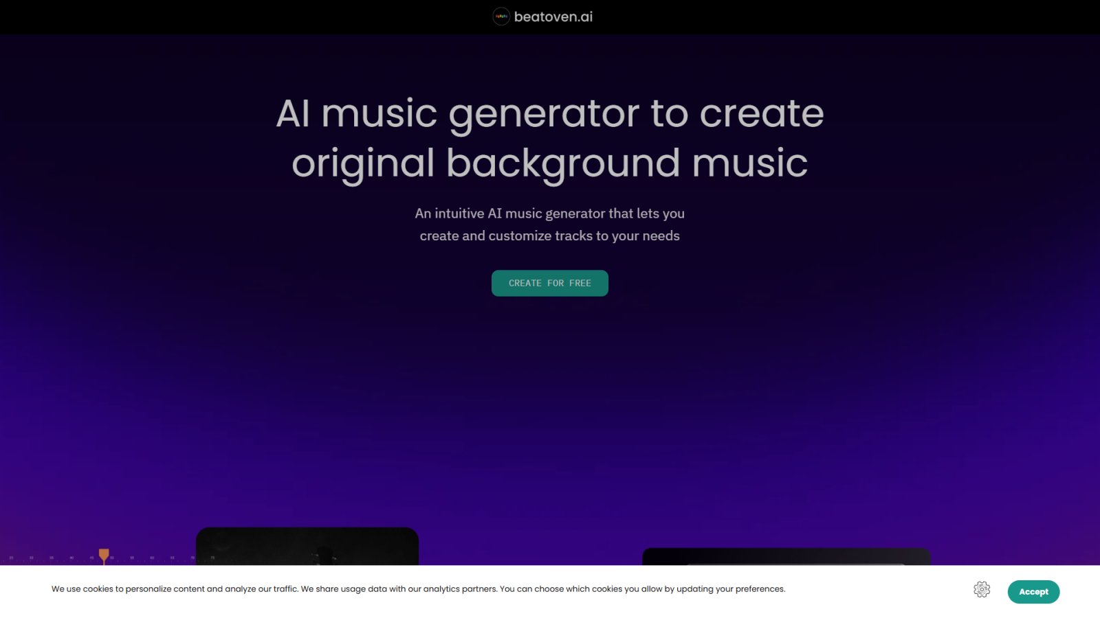 Beatoven.ai нейросеть Главная страница