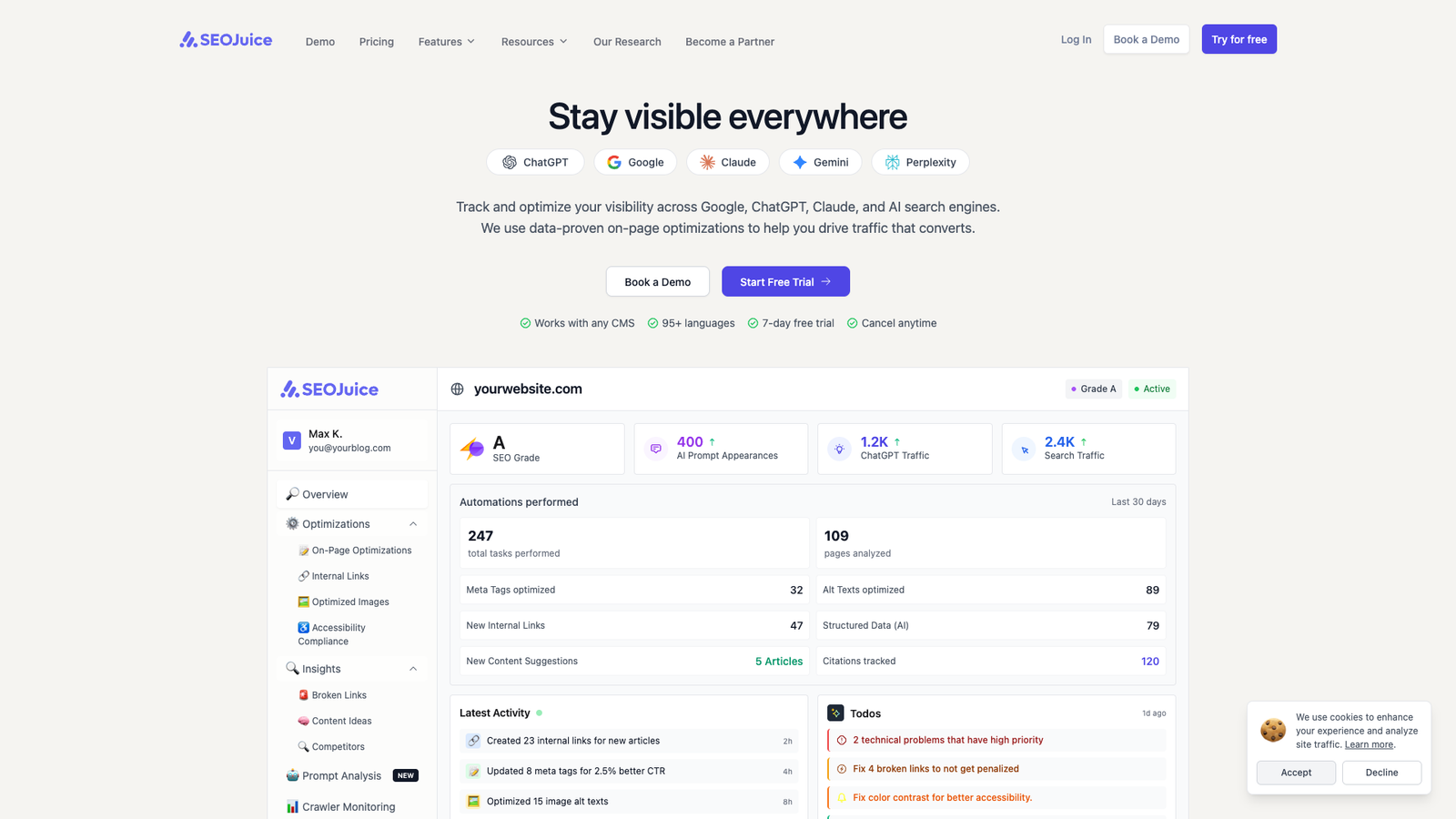 SEOJuice — интерфейс нейросети