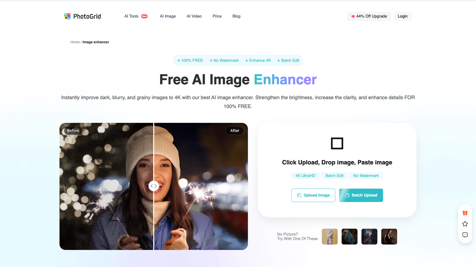 PhotoGrid AI Image Enhancer — интерфейс нейросети PhotoGrid AI Image Enhancer — интерфейс нейросети