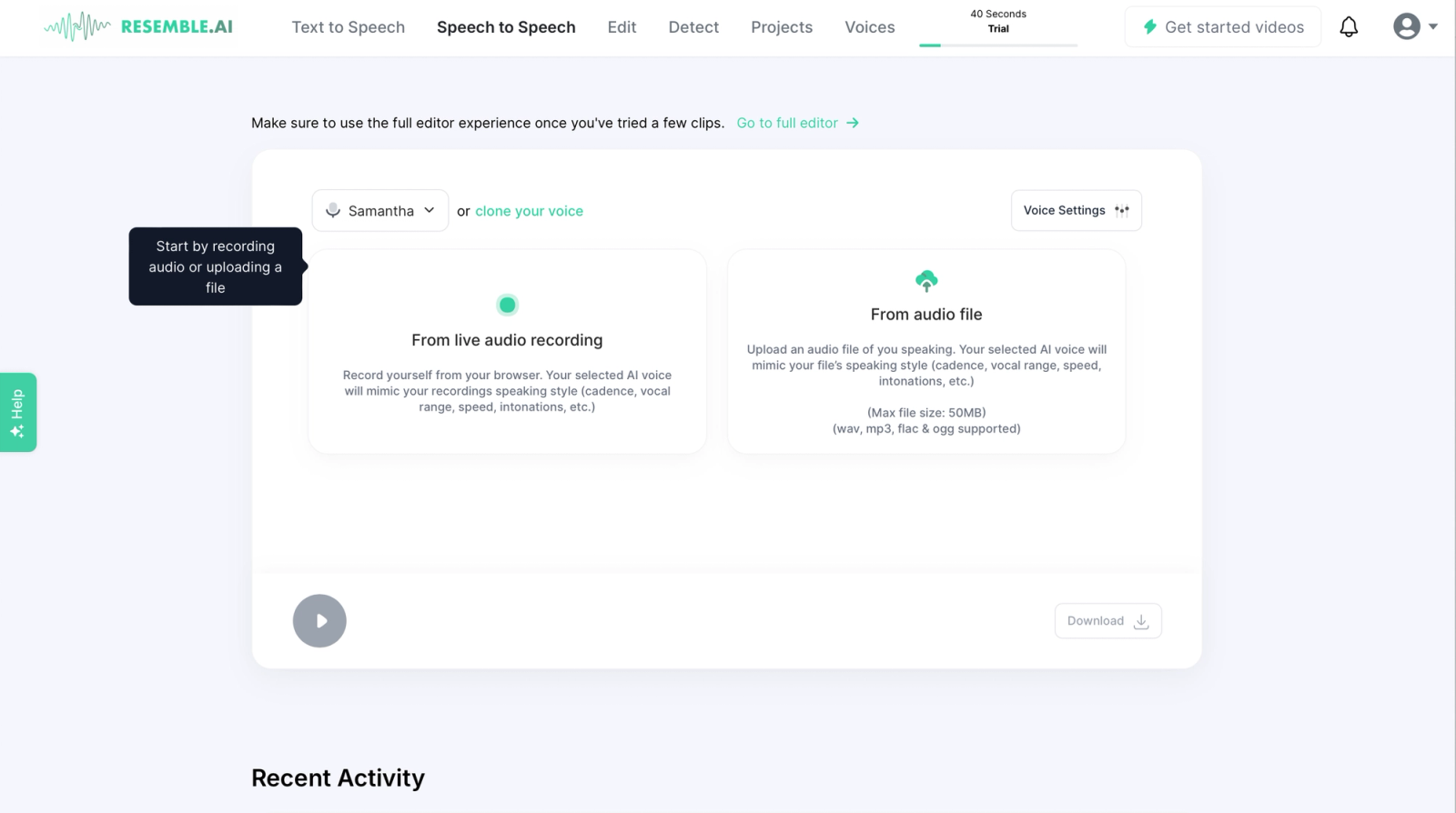 Resemble AI Speech to speech