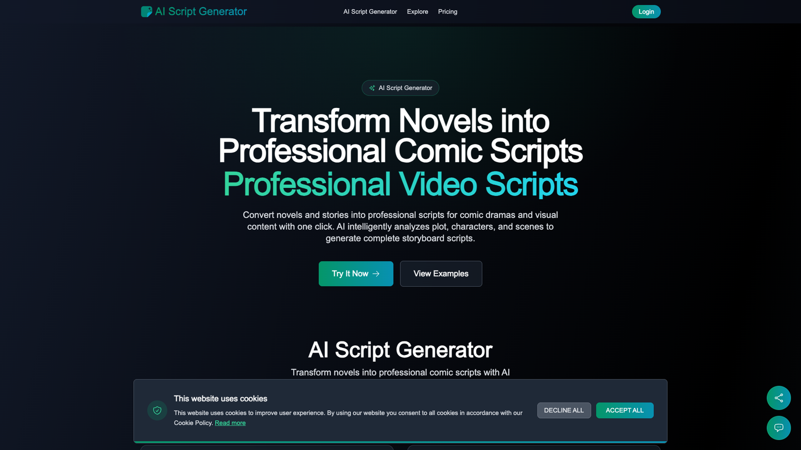 AI Script Generator — интерфейс нейросети