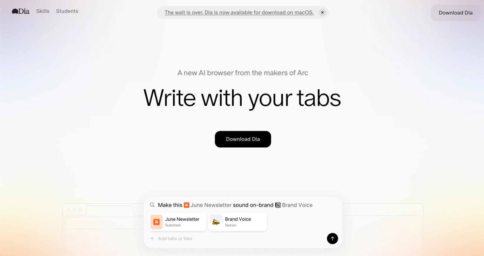 Dia Browser — интерфейс нейросети