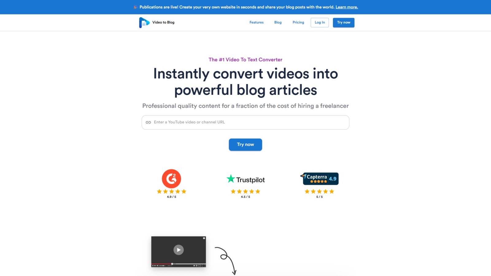 Video to Blog нейросеть Главная страница