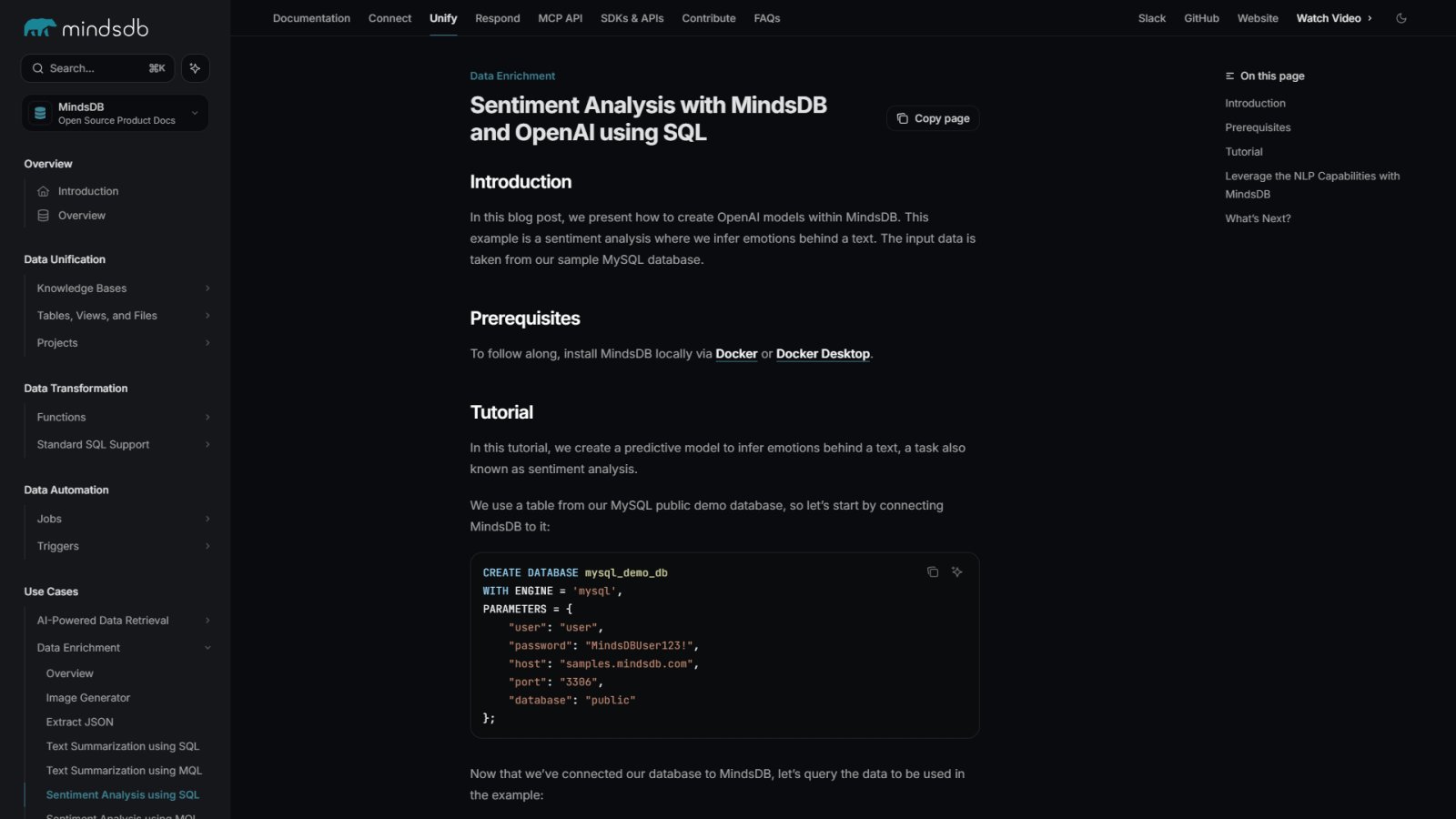 MindsDB нейросеть Главная страница