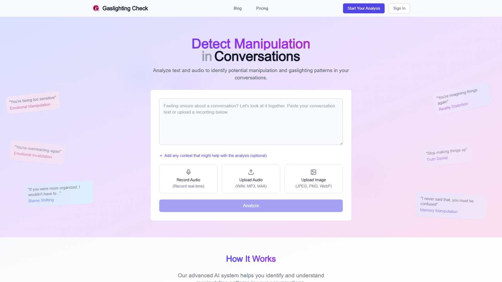 Gaslighting Check — интерфейс нейросети Gaslighting Check — интерфейс нейросети
