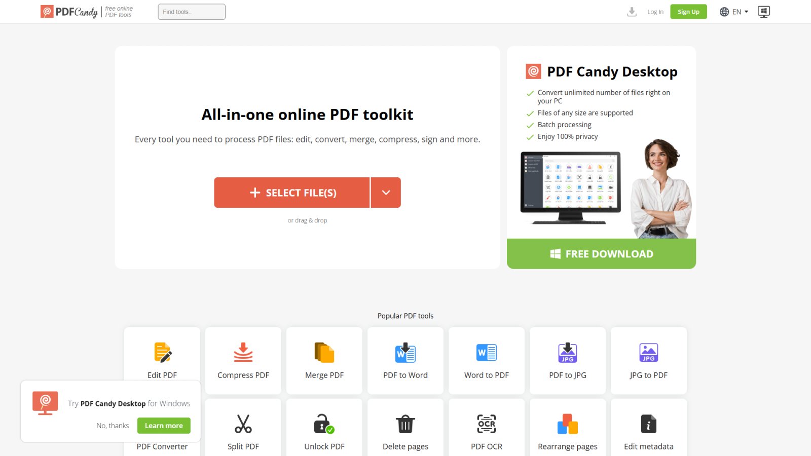 PDF Candy нейросеть Главная страница