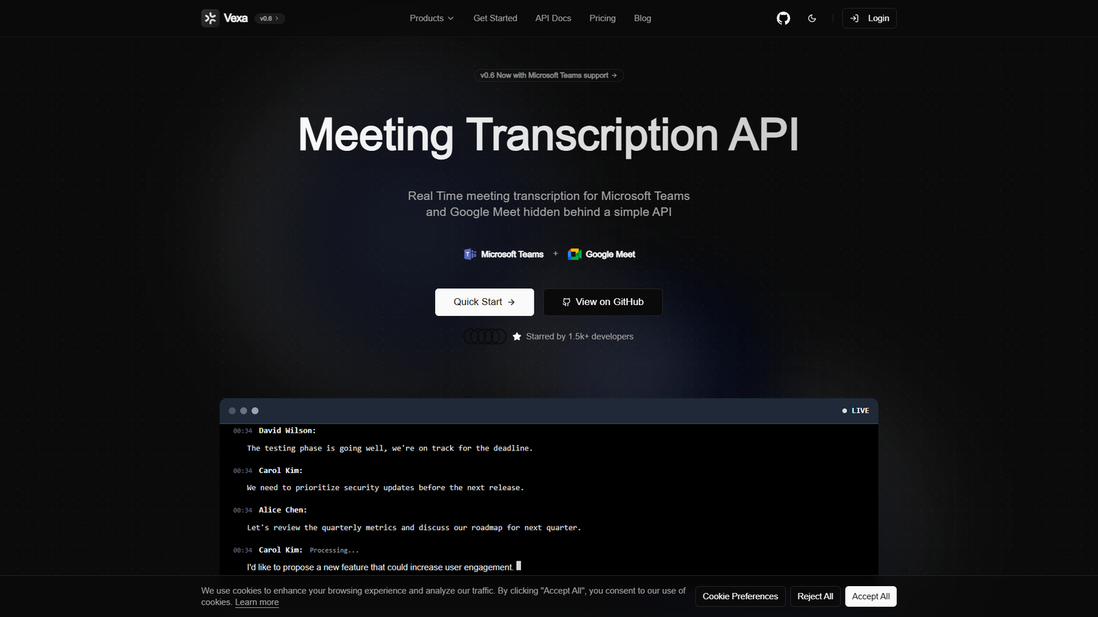 Vexa — Meeting Transcription API — интерфейс нейросети Vexa — Meeting Transcription API — интерфейс нейросети