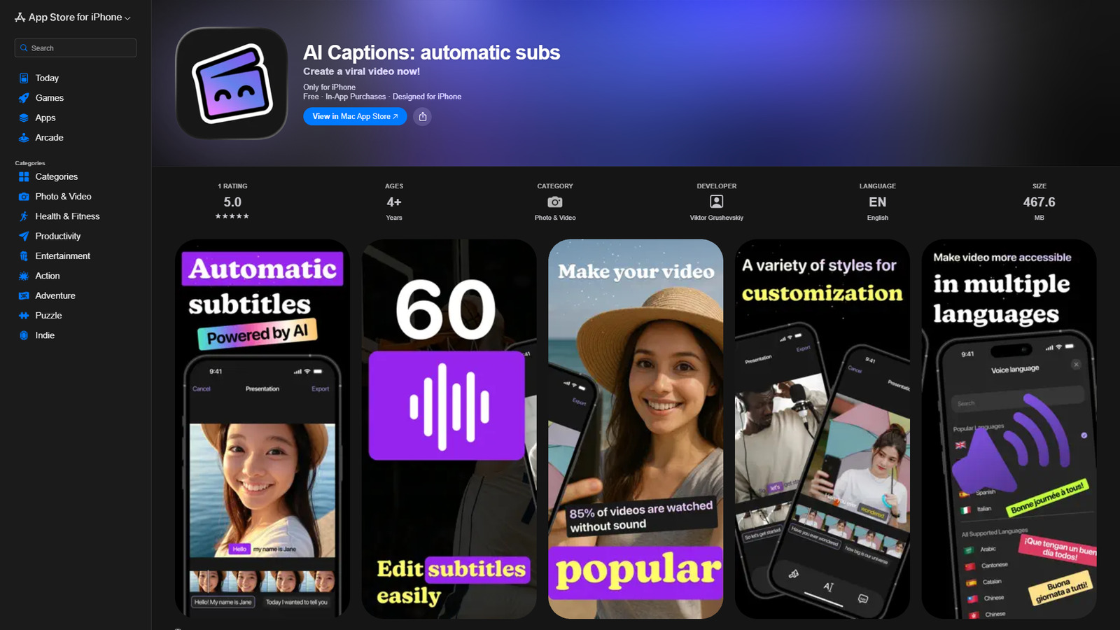 AI Captions automatic subs — интерфейс нейросети AI Captions automatic subs — интерфейс нейросети