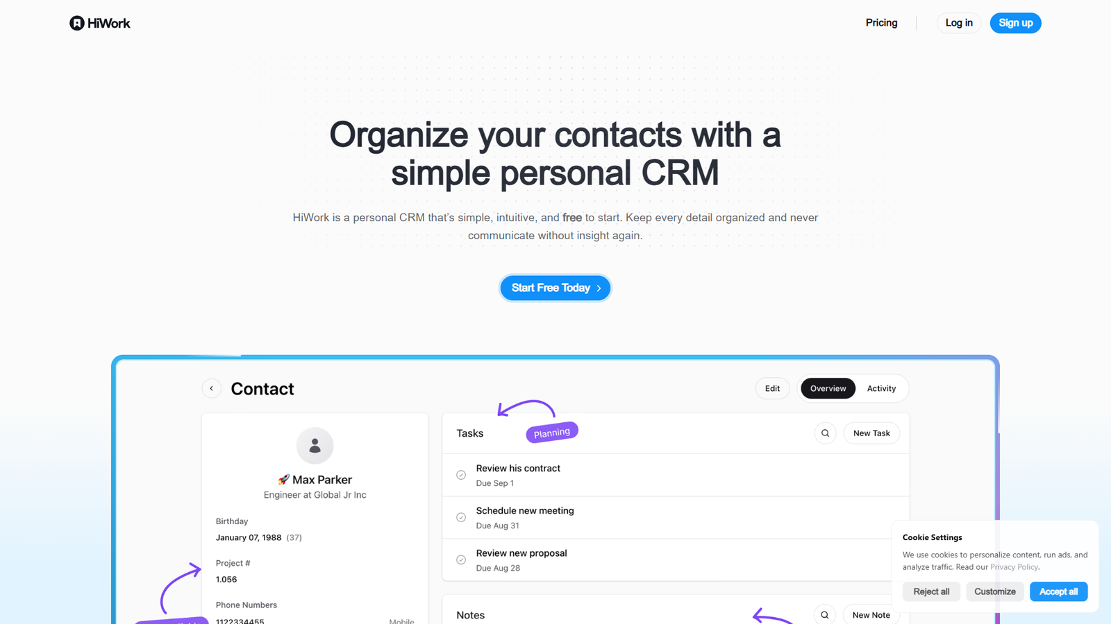HiWork Free Personal CRM — интерфейс нейросети HiWork Free Personal CRM — интерфейс нейросети
