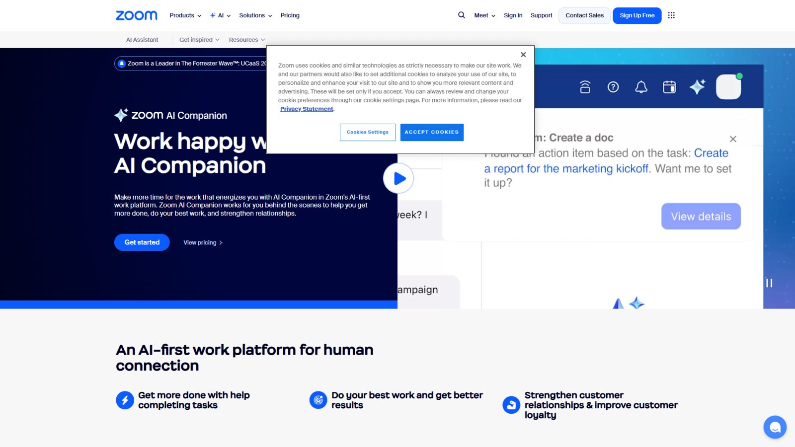 Zoom AI Companion нейросеть Главная страница