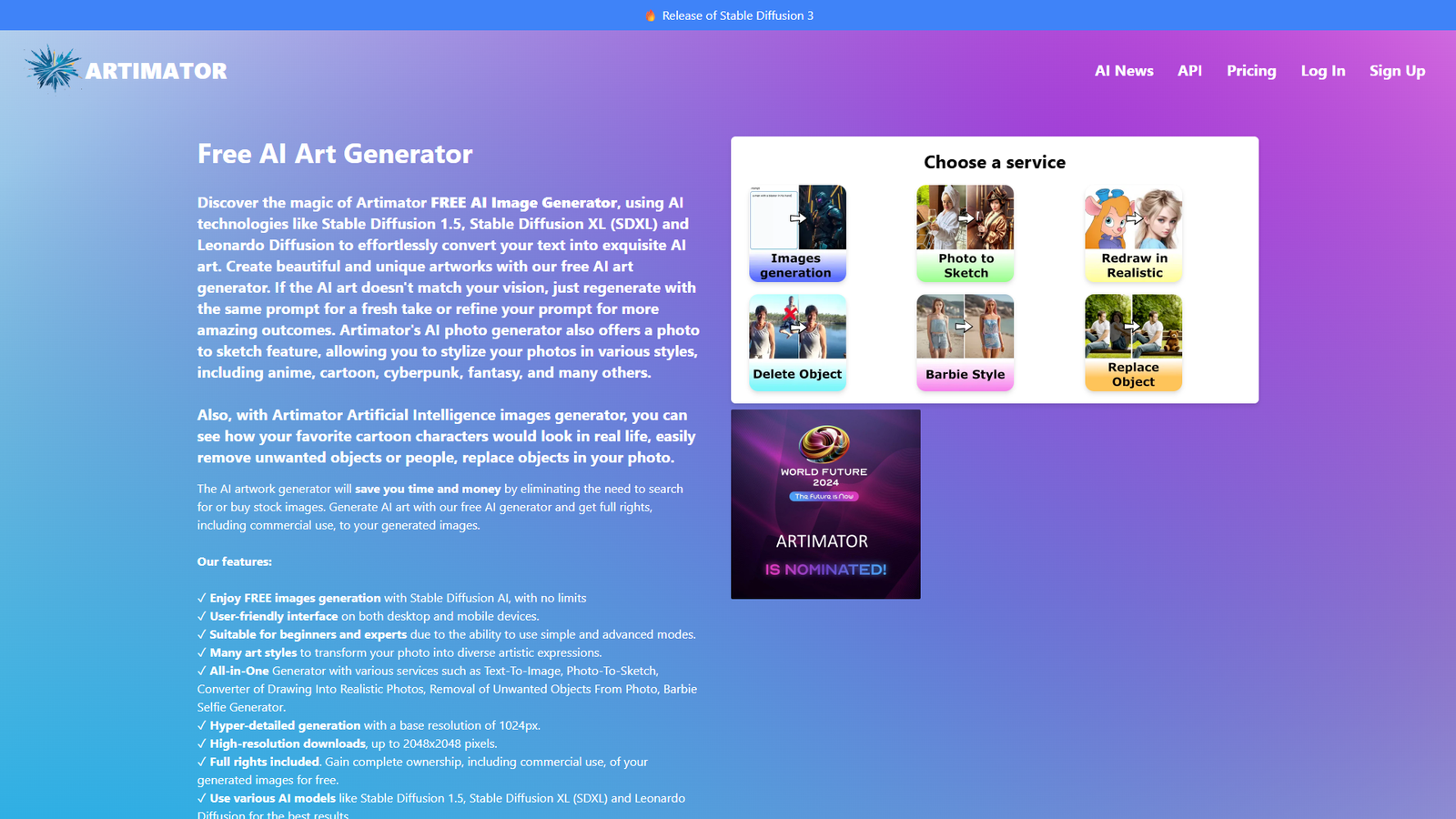 Artimator — интерфейс нейросети Artimator — интерфейс нейросети