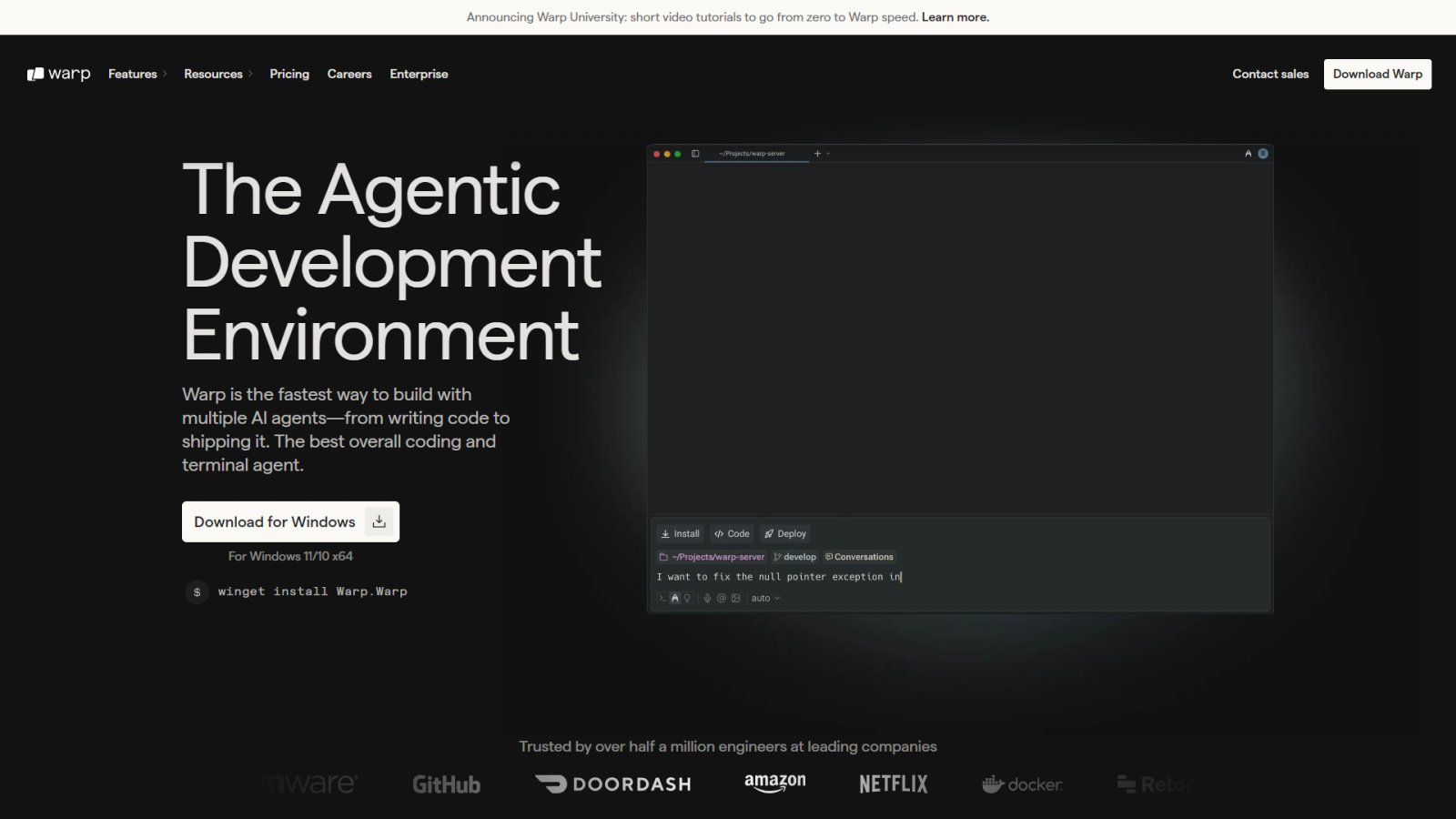 Warp AI нейросеть Главная страница