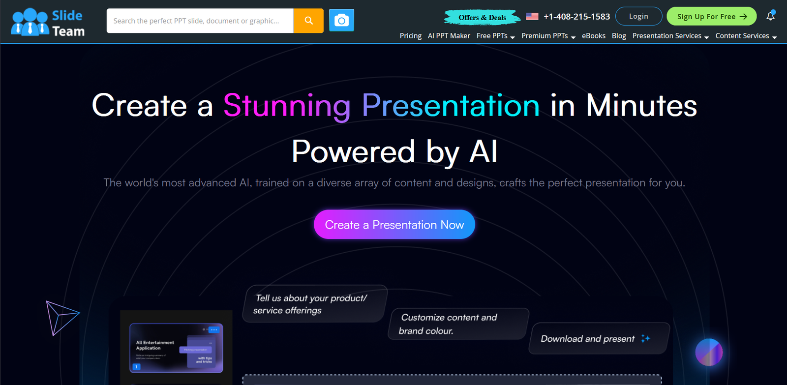 SlideTeam AI Presentation Generator нейросеть Главная страница