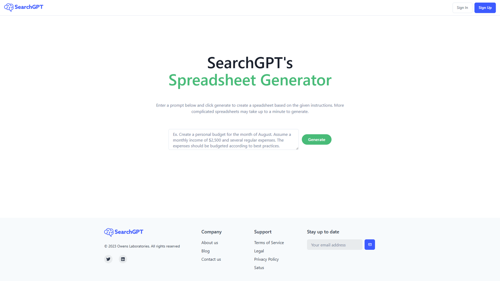 SearchGPT Spreadsheet Generator — интерфейс нейросети SearchGPT Spreadsheet Generator — интерфейс нейросети