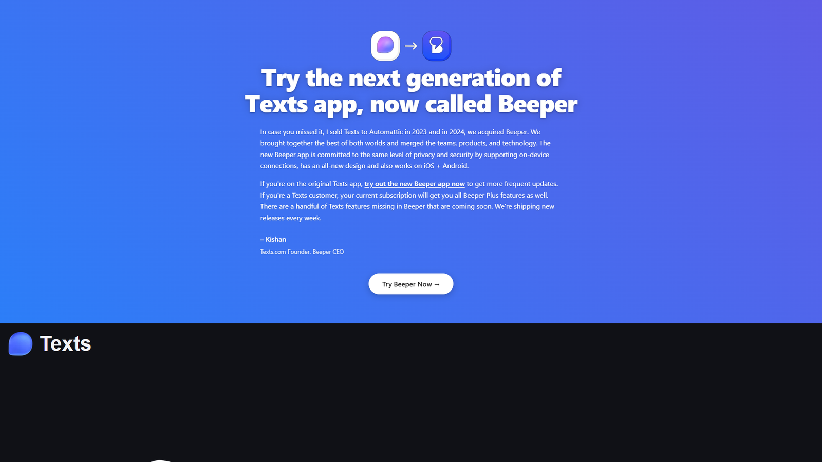 Texts (Beeper) — интерфейс нейросети Texts (Beeper) — интерфейс нейросети