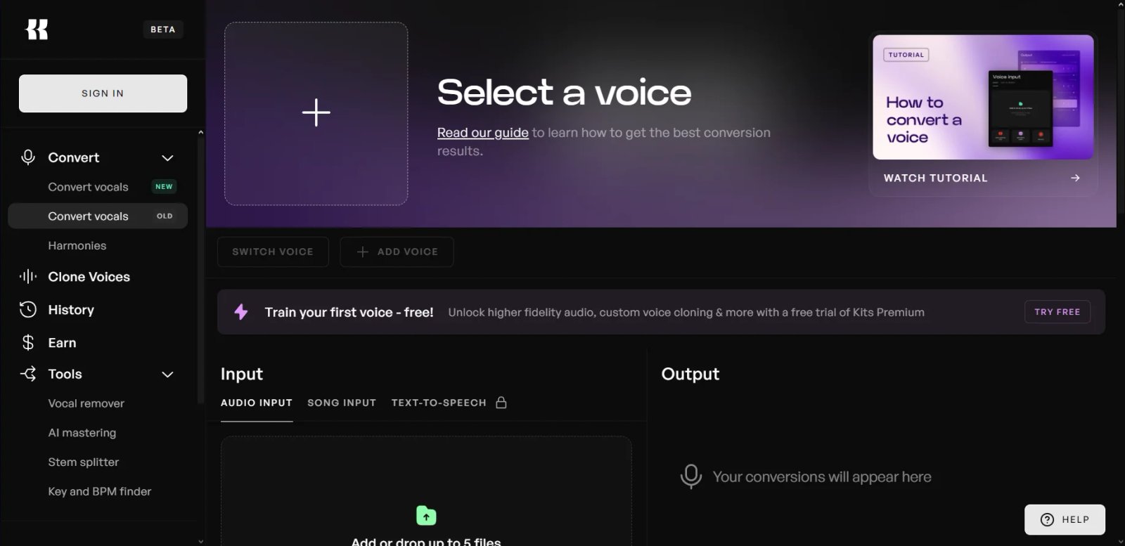 Kits AI Нейросеть Интерфейс