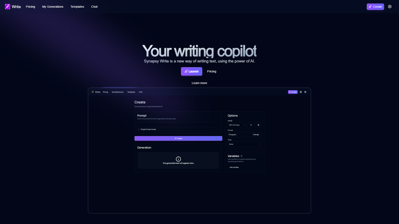 Synapsy Write — интерфейс нейросети Synapsy Write — интерфейс нейросети