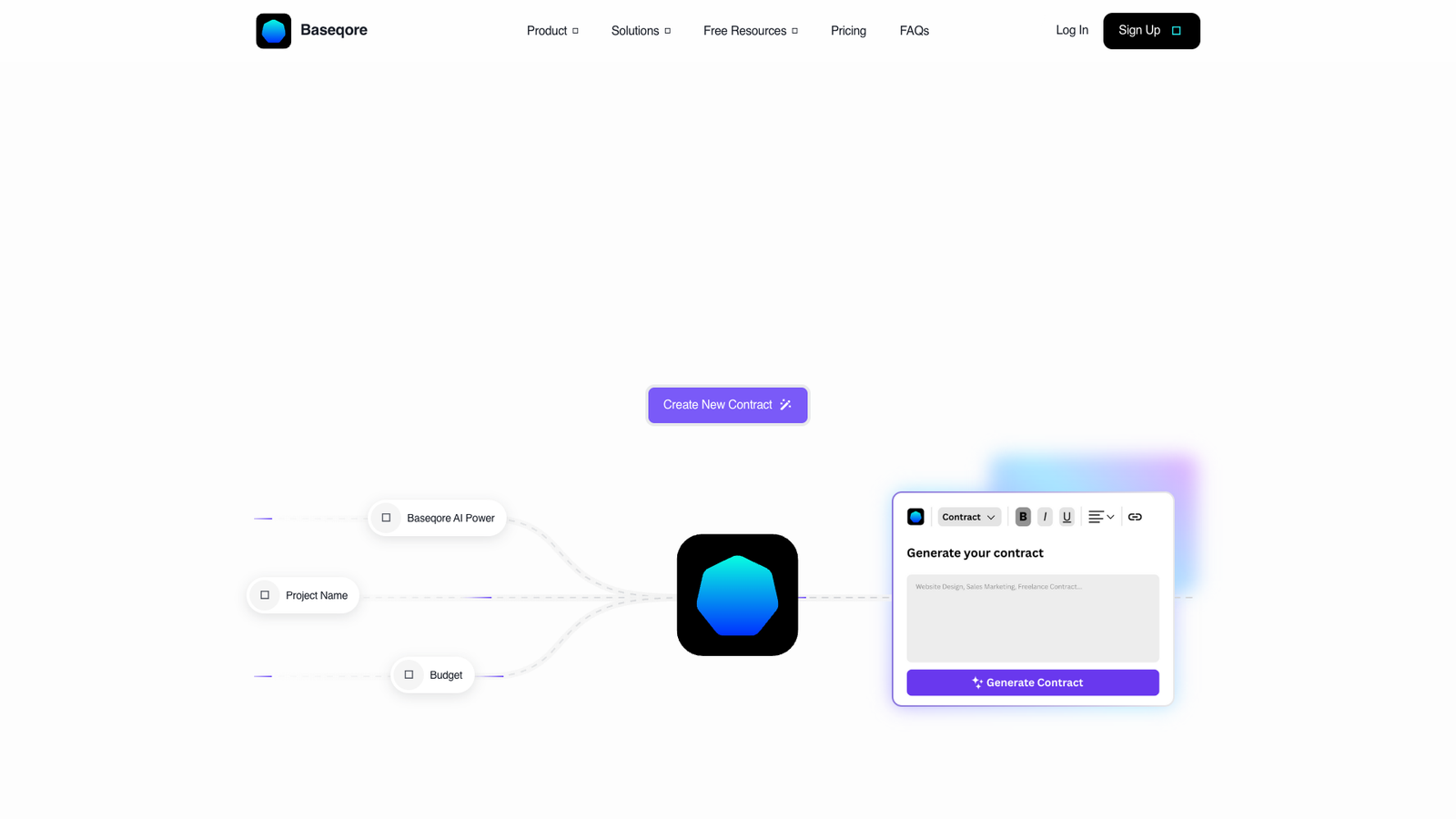 Baseqore AI Contract Generator — интерфейс нейросети