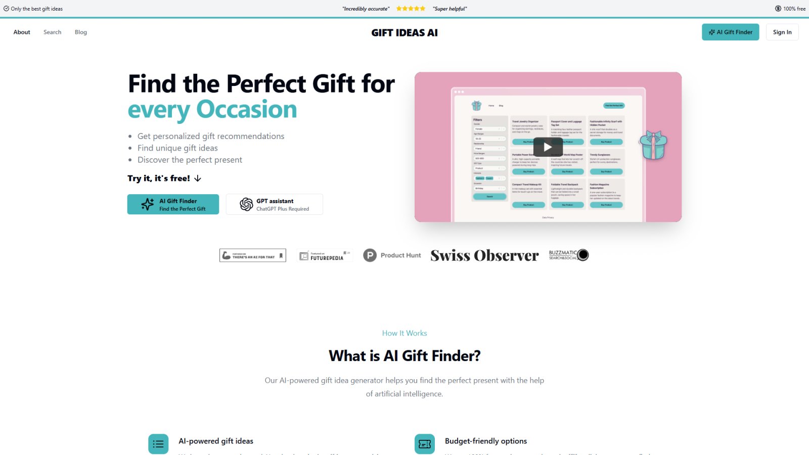 Gift Ideas AI нейросеть Главная страница