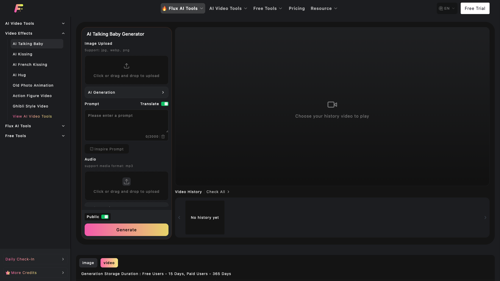 AI Talking Baby Podcast Video Generator — интерфейс нейросети AI Talking Baby Podcast Video Generator — интерфейс нейросети
