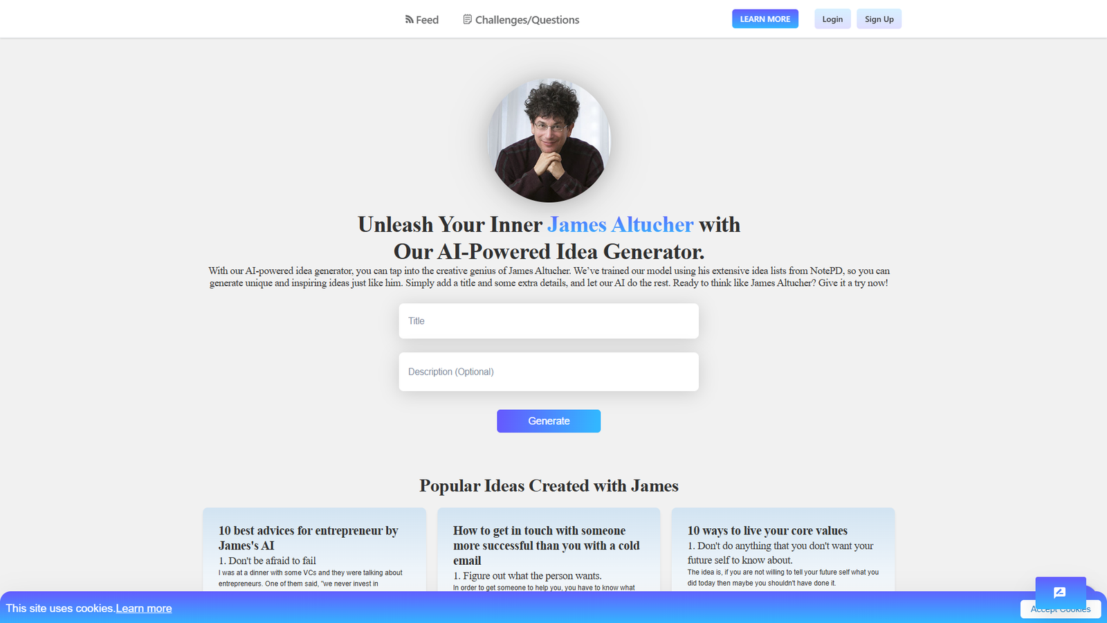 Write with AI James Altucher — интерфейс нейросети Write with AI James Altucher — интерфейс нейросети