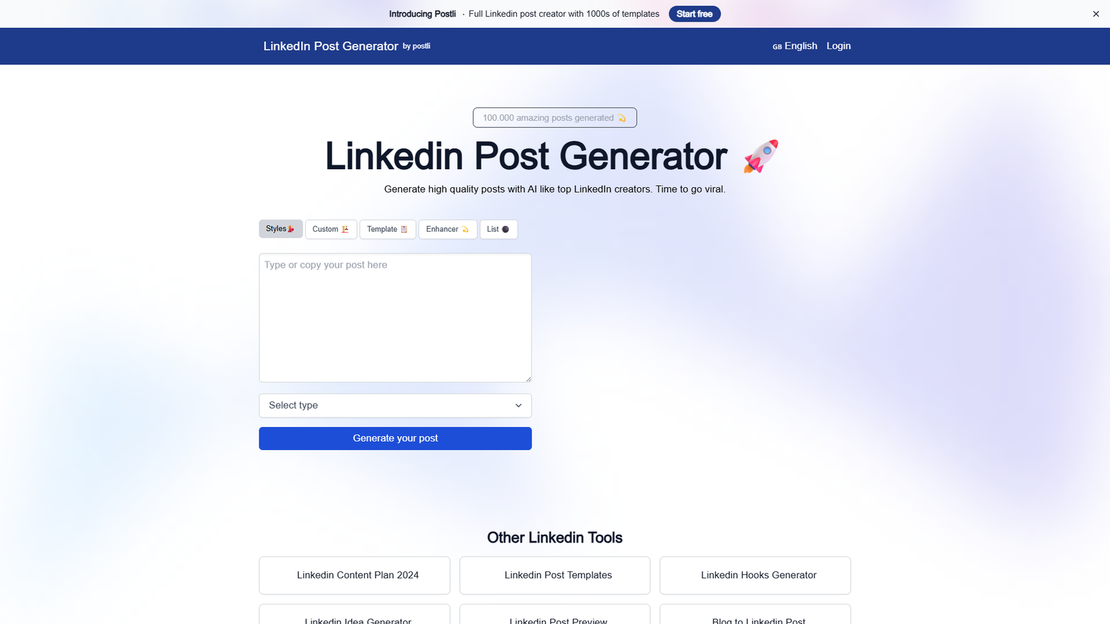 Postli Linkedin Post Generator — интерфейс нейросети Postli Linkedin Post Generator — интерфейс нейросети
