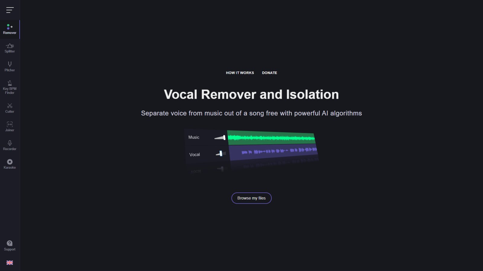 Vocal Remover нейросеть Главная страница