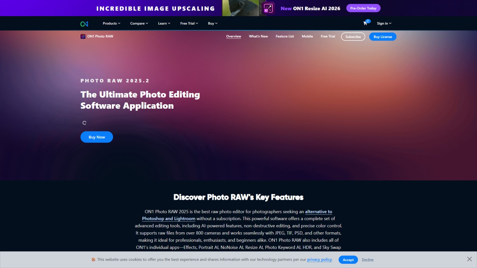 ON1 Photo RAW нейросеть Главная страница