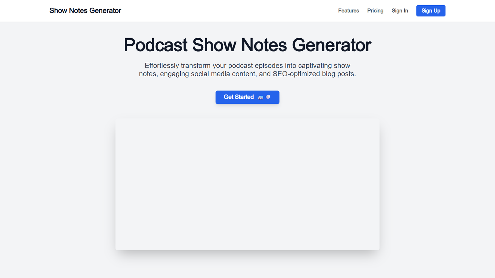 Podcast Show Notes Generator — интерфейс нейросети Podcast Show Notes Generator — интерфейс нейросети