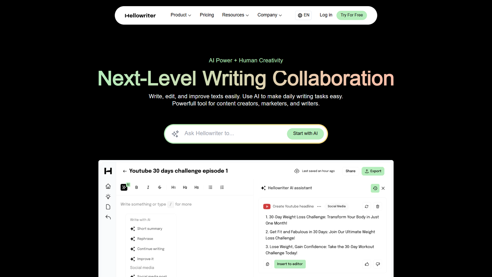 HelloWriter — интерфейс нейросети HelloWriter — интерфейс нейросети