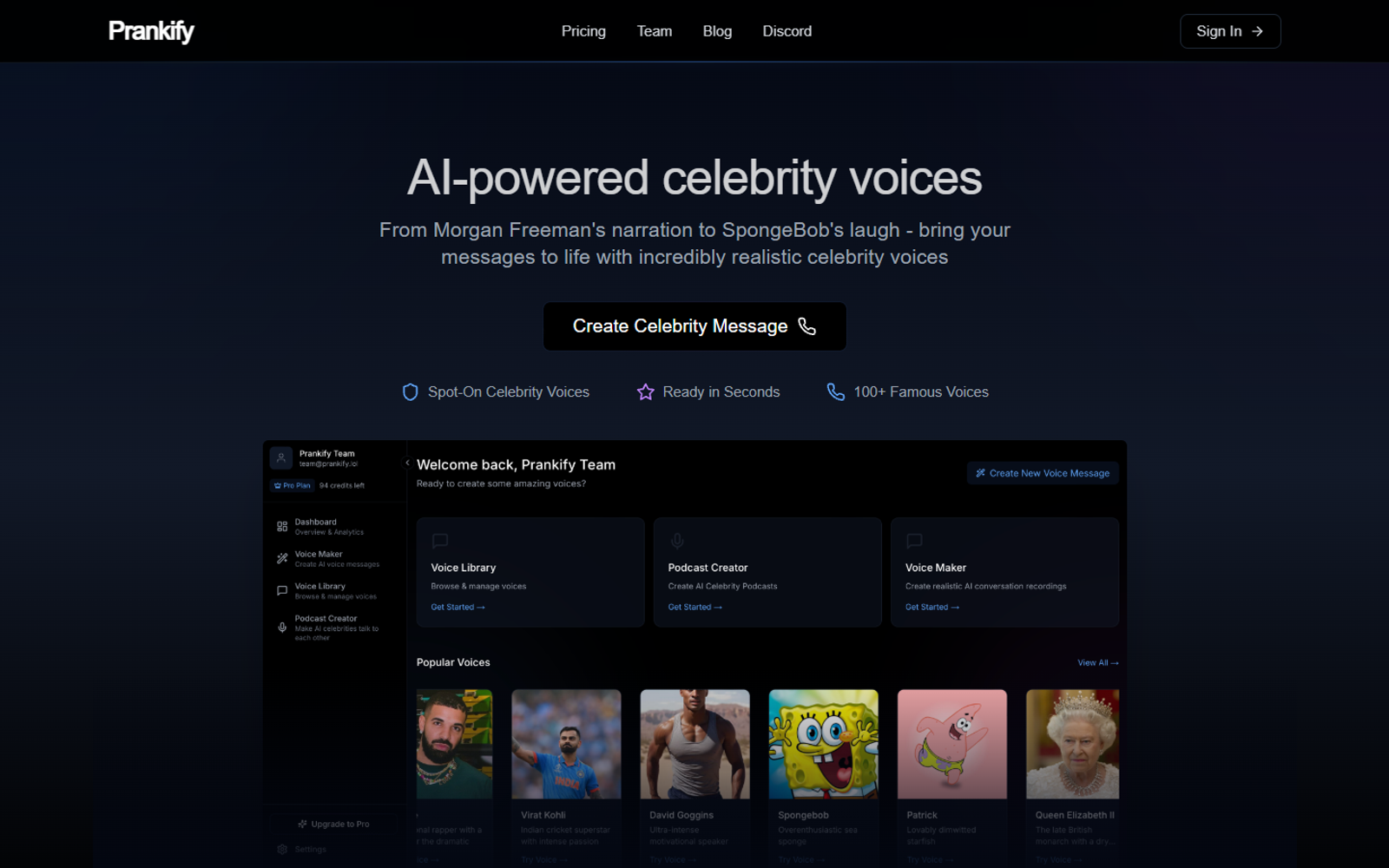 Prankify AI Celebrity Voice — интерфейс нейросети Prankify AI Celebrity Voice — интерфейс нейросети