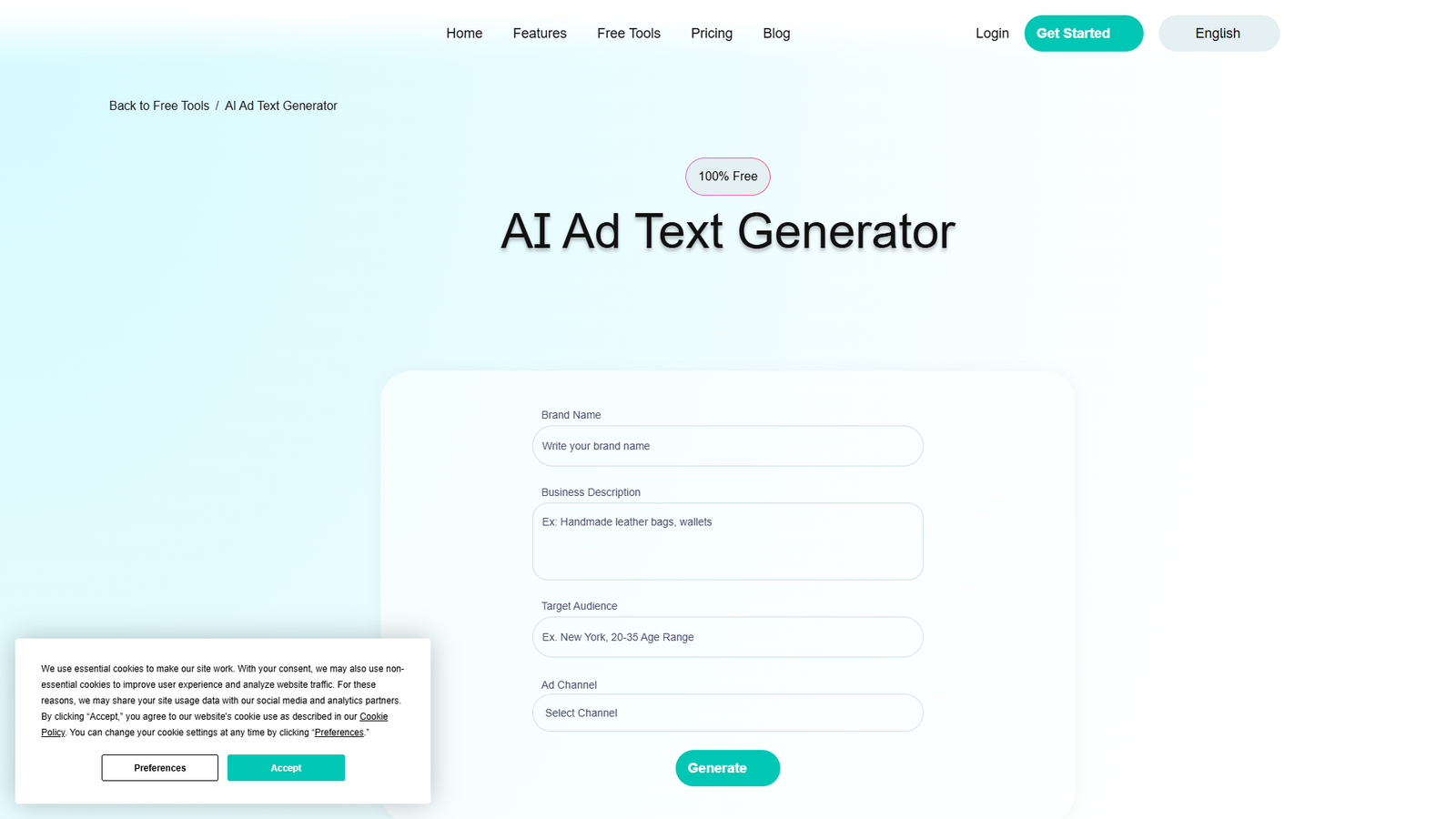 Adsby AI Ad Text Generator — интерфейс нейросети Adsby AI Ad Text Generator — интерфейс нейросети