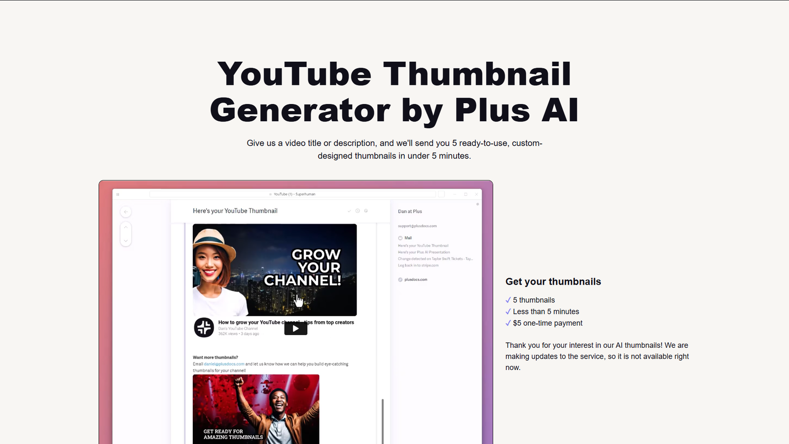 AI Youtube Thumbnail Generator — интерфейс нейросети AI Youtube Thumbnail Generator — интерфейс нейросети