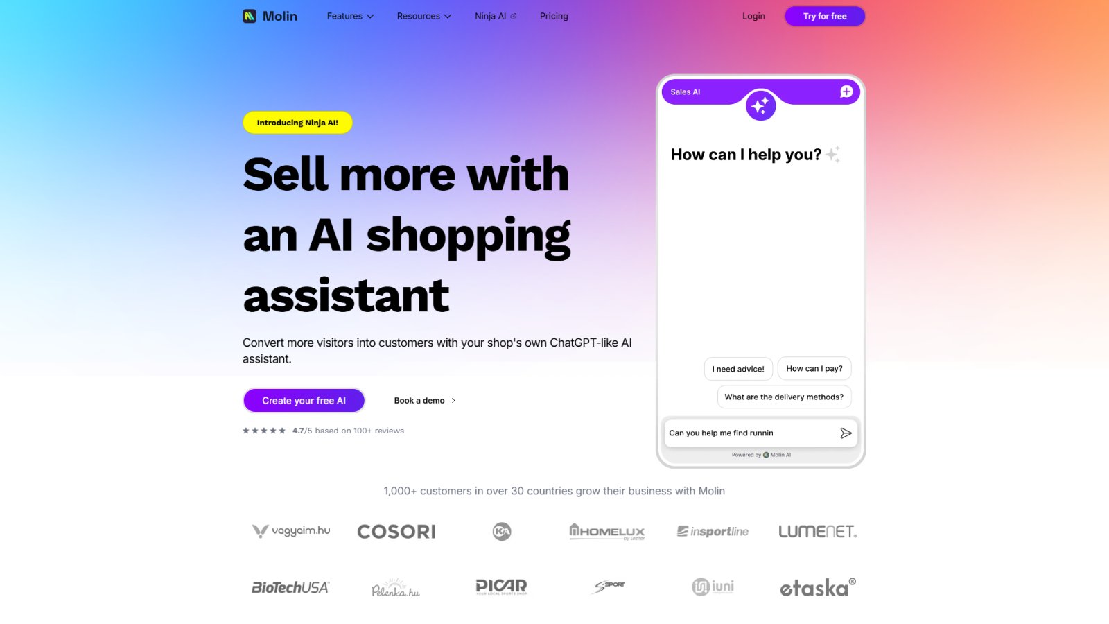 Molin AI нейросеть Главная страница