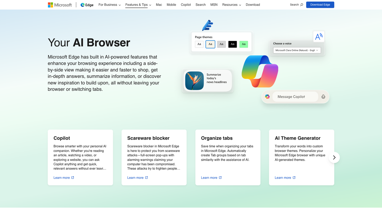 Microsoft Edge AI Browser — интерфейс нейросети